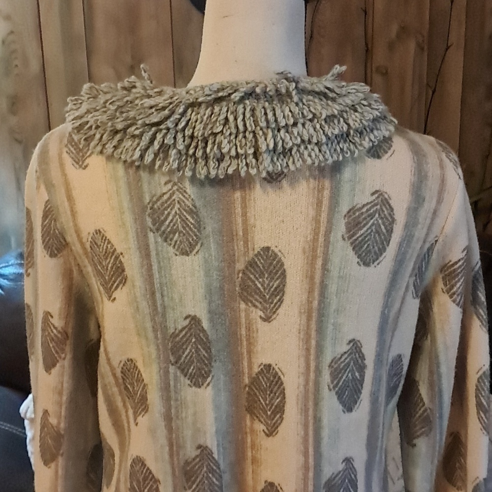 Sigrid Olsen 100% Wool Button Down Cardigan Sweater Size M Boho Grandmacore Leaf - Picture 8 of 12